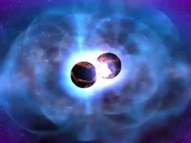 Vue d'artiste d'une collision d'étoiles à neutrons