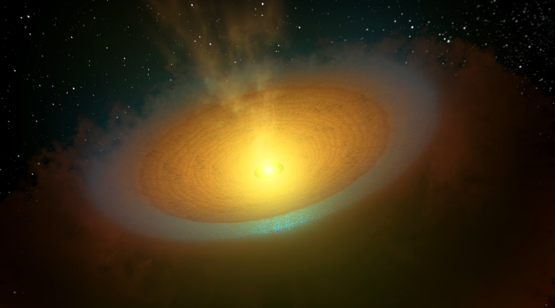 Vue d&#039;artiste du disque de glace qui entoure l&#039;étoile TW Hydrae. Crédits : ESA/NASA/JPL-Caltech.